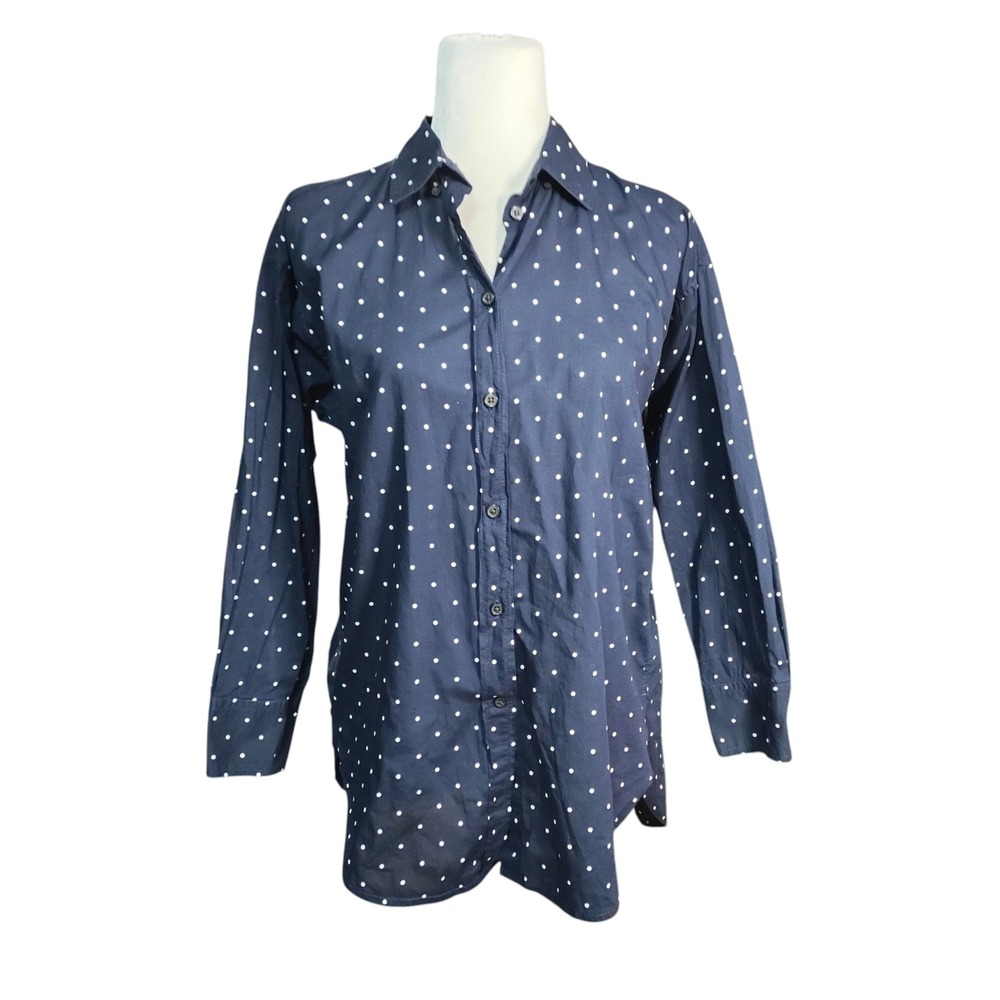J. Crew Polka Dot Shirt Relaxed Fit Navy Blue‎ Preppy Classic Career Boss Size 4